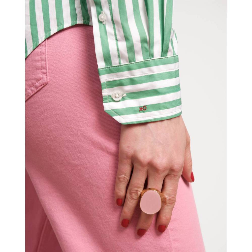 NEW FRANCES VALENTINE perfect button down top in green stripe - Picture 5 of 6